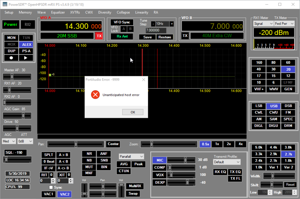 OpenHPSDR PowerSDR mRX PortAudio Error -9999